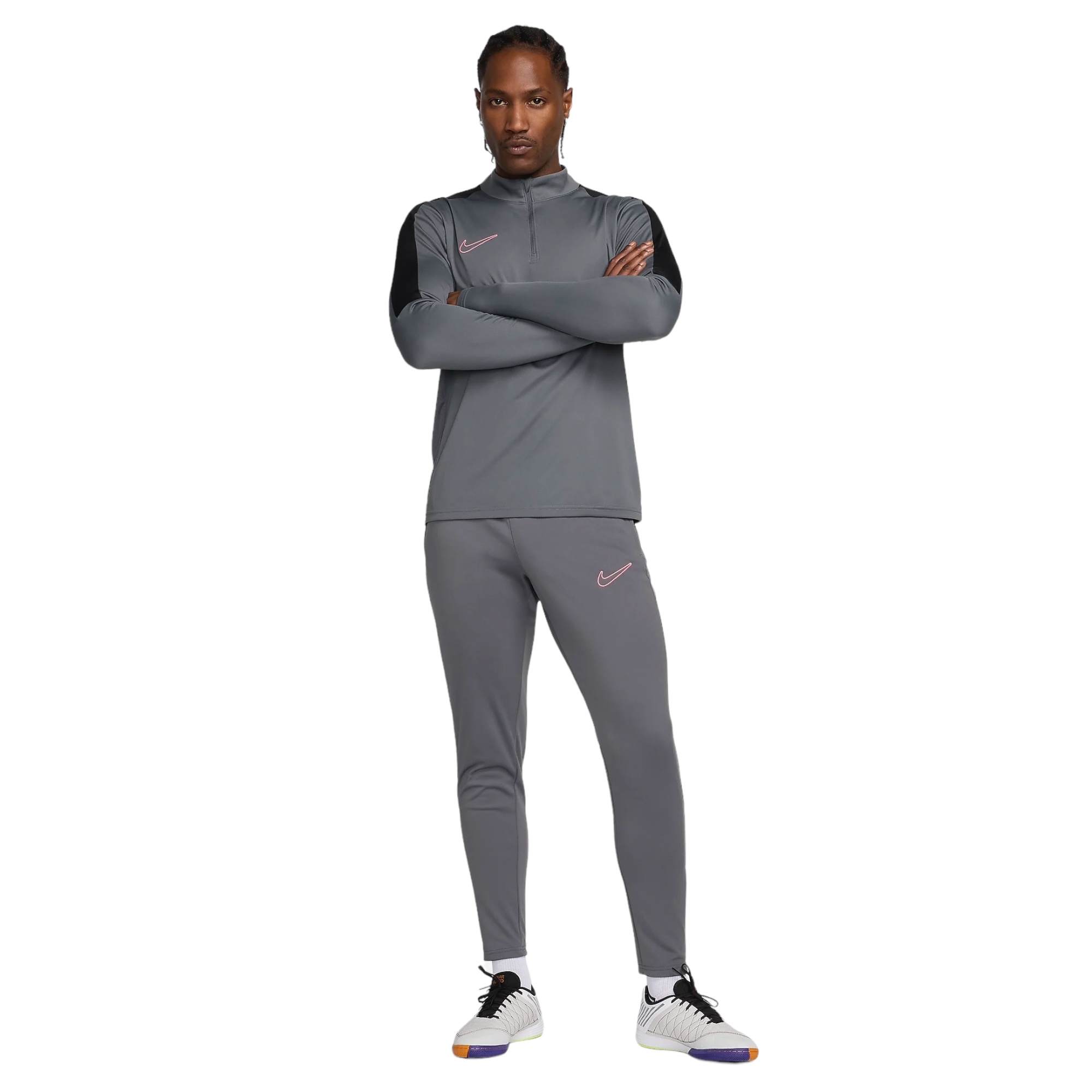 NIKE ACADEMY MEN'S DRI-FIT 1/2-ZIP GLOBAL FOOTBALL TOP GREY/BLACK/SUNSET