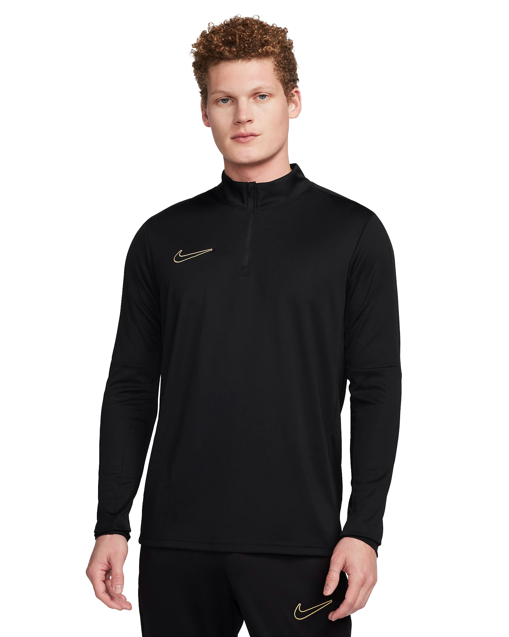 NIKE ACADEMY MEN S DRI FIT 1 2 ZIP GLOBAL FOOTBALL TOP BLACK BLACK METALLIC GOLD S DX4294 017 S