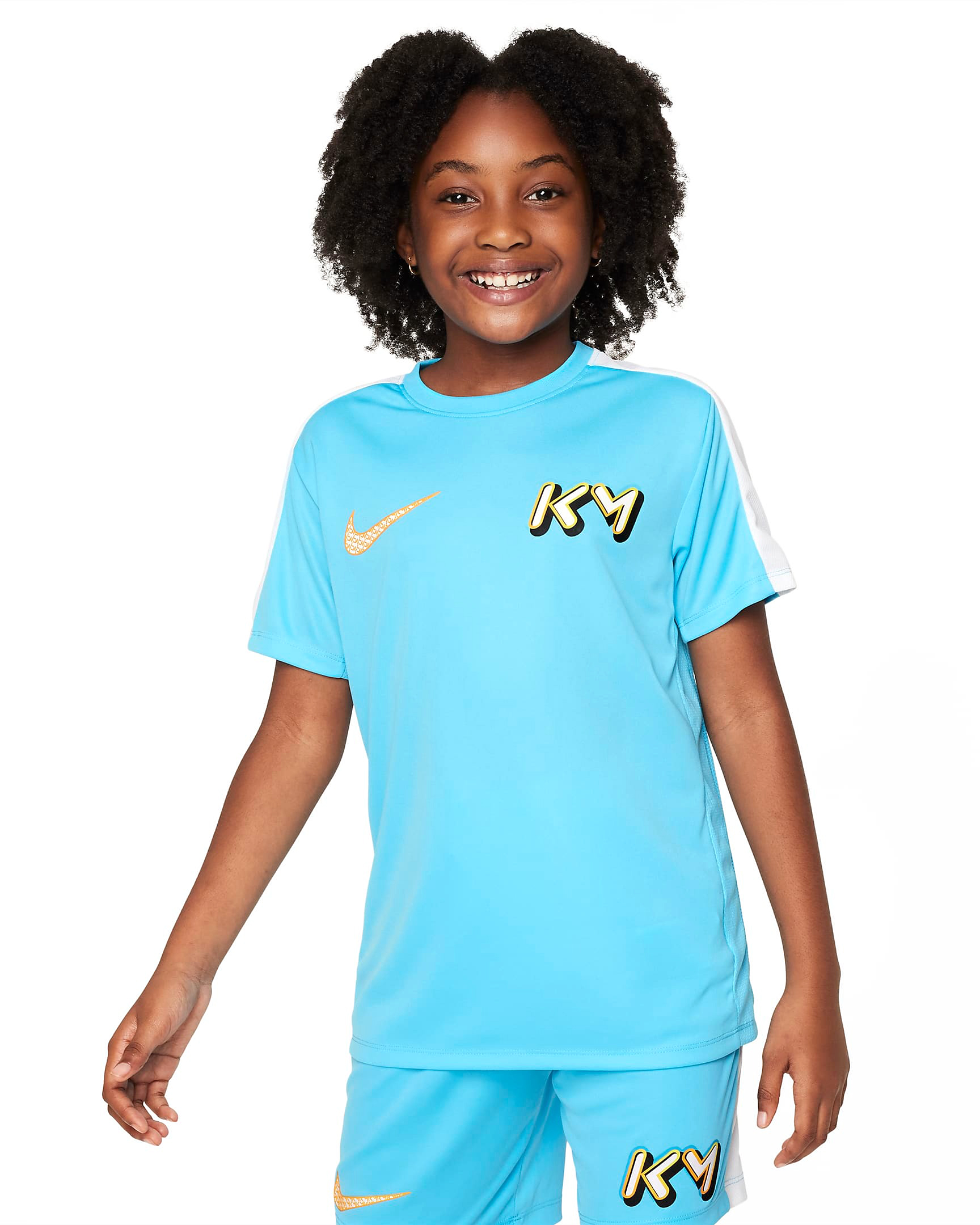 NIKE KM DRI FIT T SHIRT JUNIOR BALTIC BLUE WHITE 128 FD3146 416 128