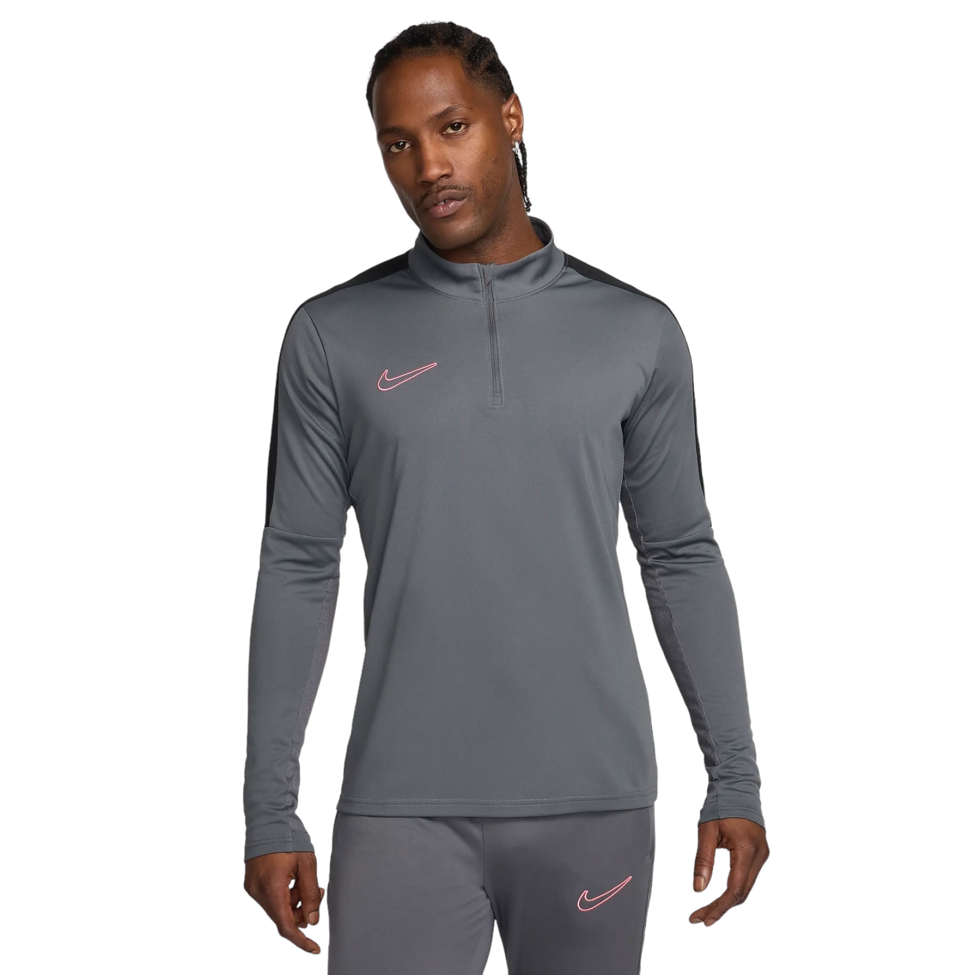 NIKE ACADEMY MEN'S DRI-FIT 1/2-ZIP GLOBAL FOOTBALL TOP GREY/BLACK/SUNSET