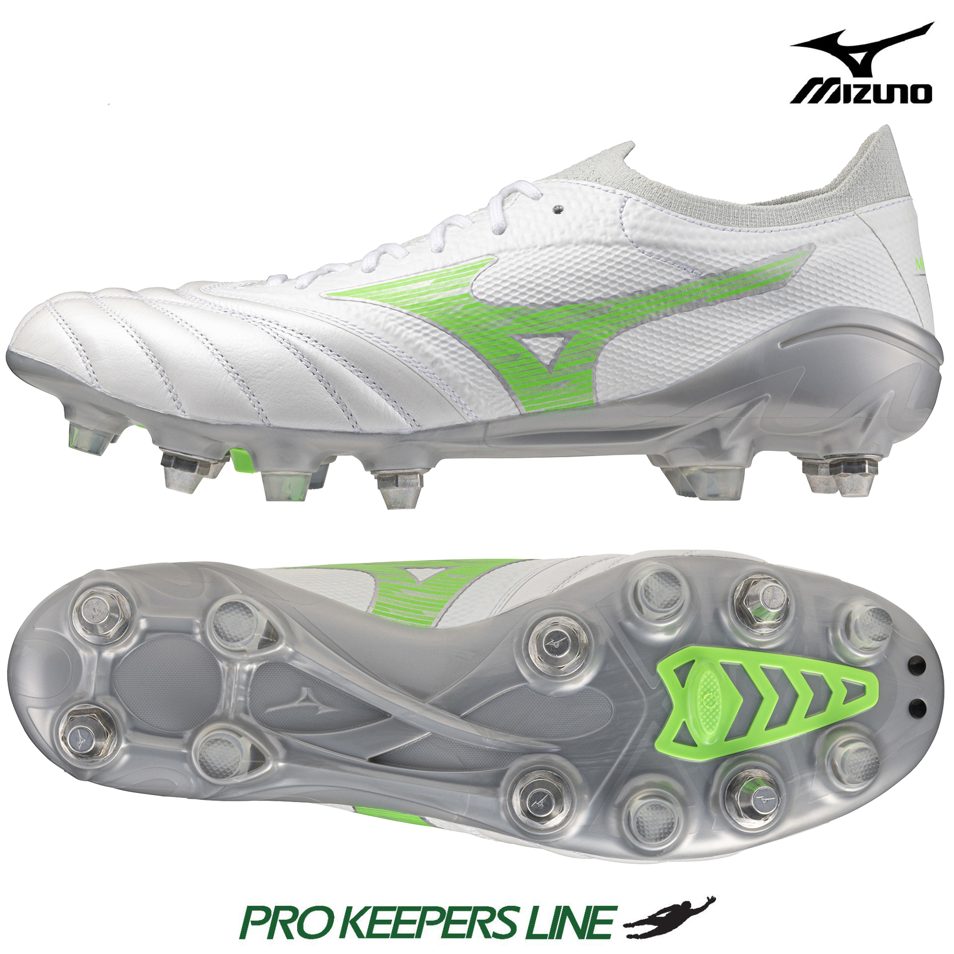 MIZUNO MORELIA NEO IV BETA ELITE MIX WHITE/NEON GREEN/COOL GRAY 3C